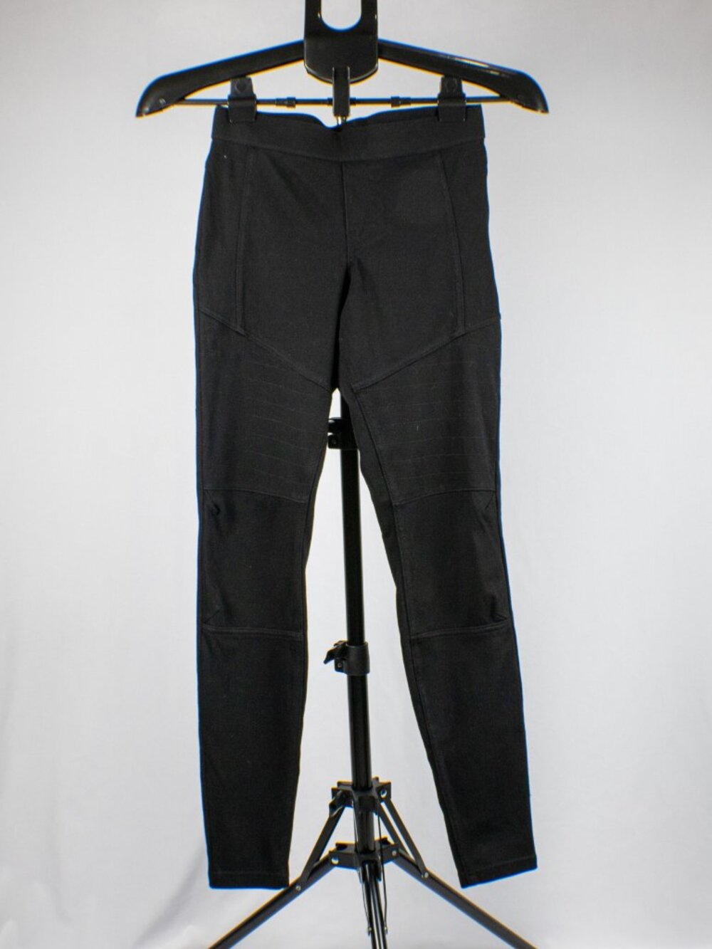 HUE Black Moto Knit Leggings Textured Pintuck Details Jeggings Size XS